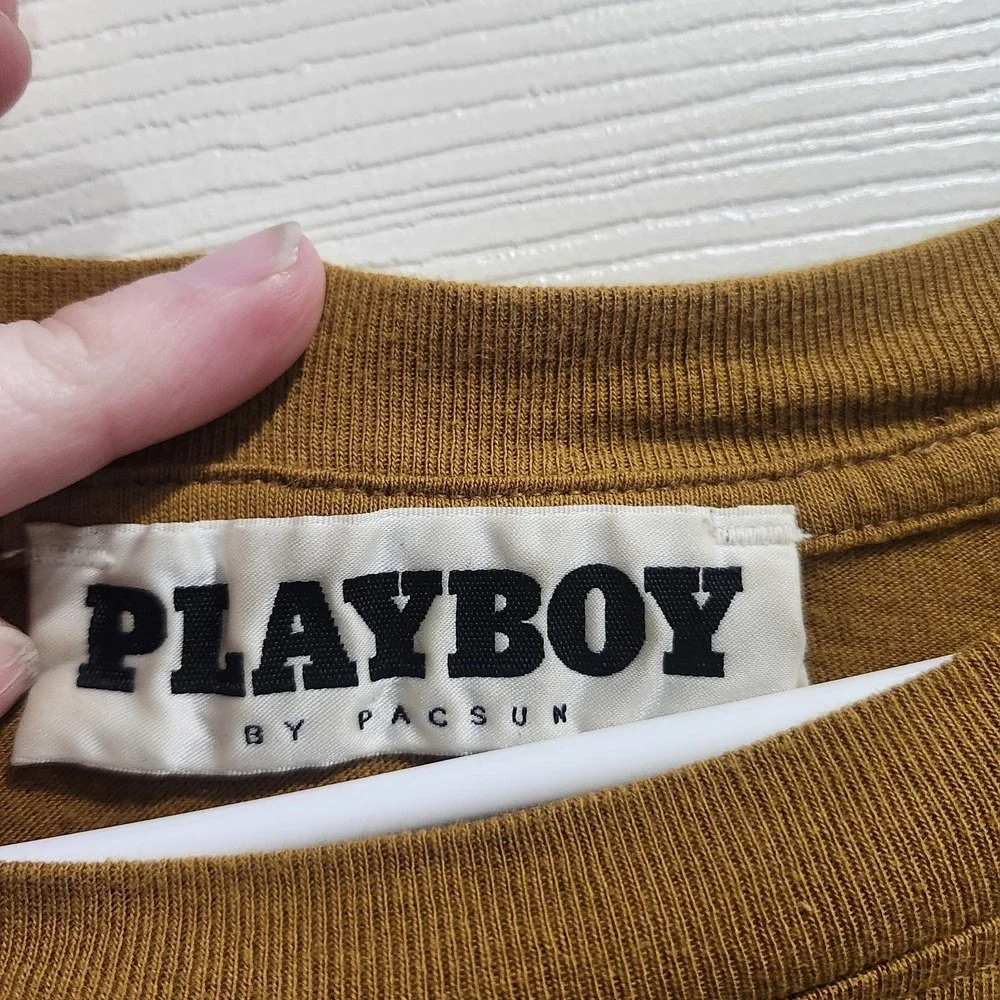 Playboy by PacSun‎ Long Sleeve T Shirt XL Brown Pink Logo Graphic Tee